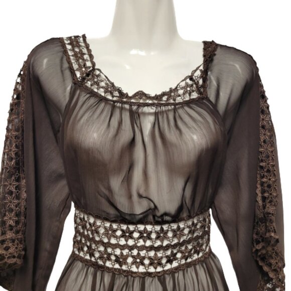 Brown See Through Lace Tunic Top - Picture 2 of 11